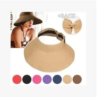 solid color beach sun hats for women empty top straw cap summer sun protection folding sun hat straw hat women