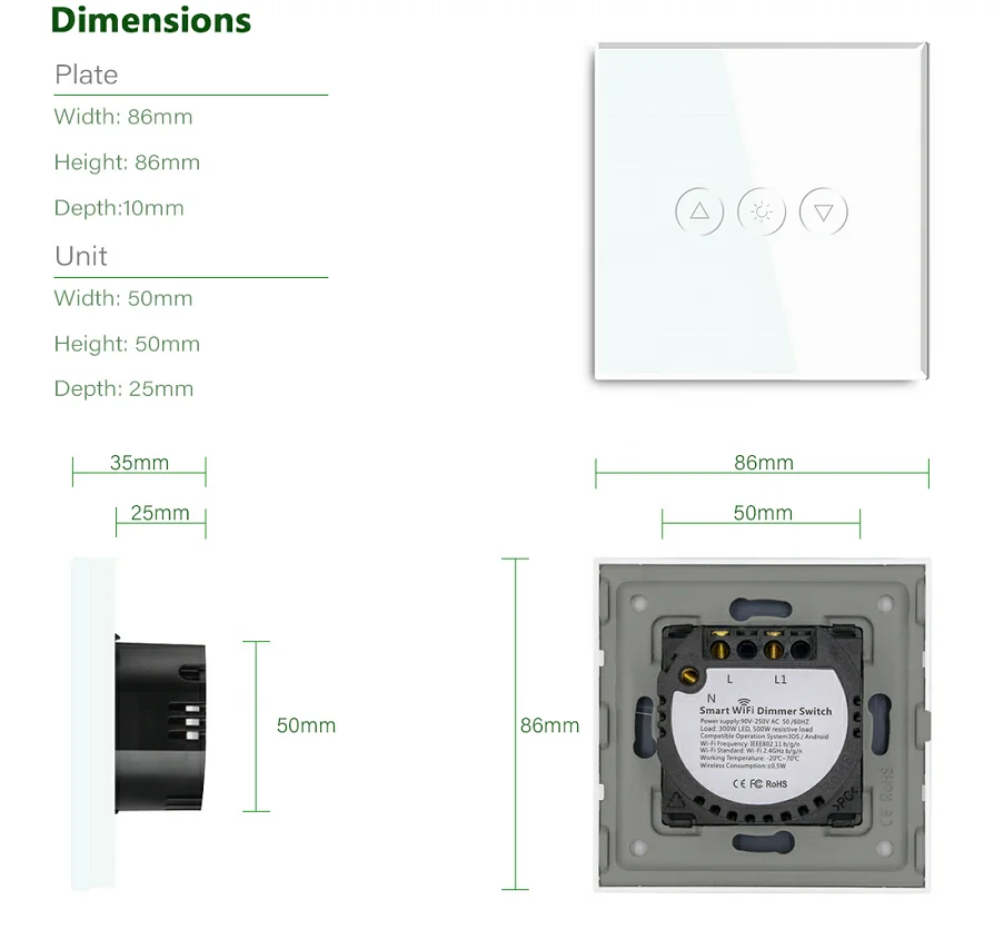 Умный настенный выключатель с диммером MVAVA совместимый Alexa и Google Home управление