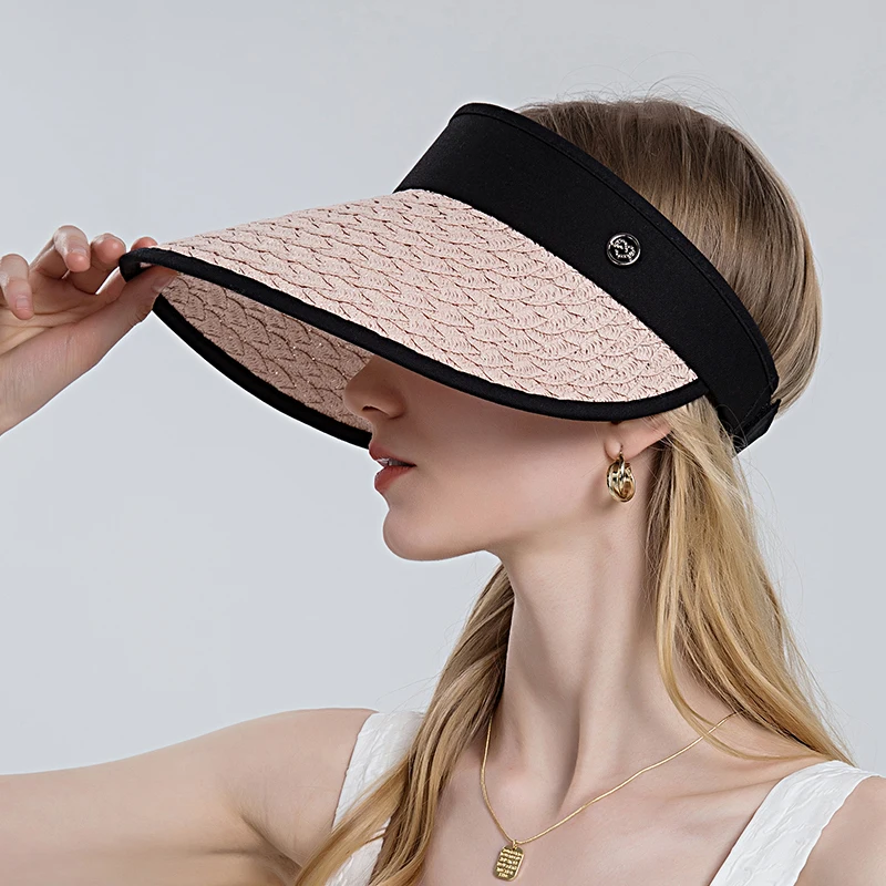 Fashion Foldable Sun Hat Cap Female Summer 2022 Outdoor Casual Anti UV Cycling Tennis Visor Hat Straw Empty Top Hats for Women
