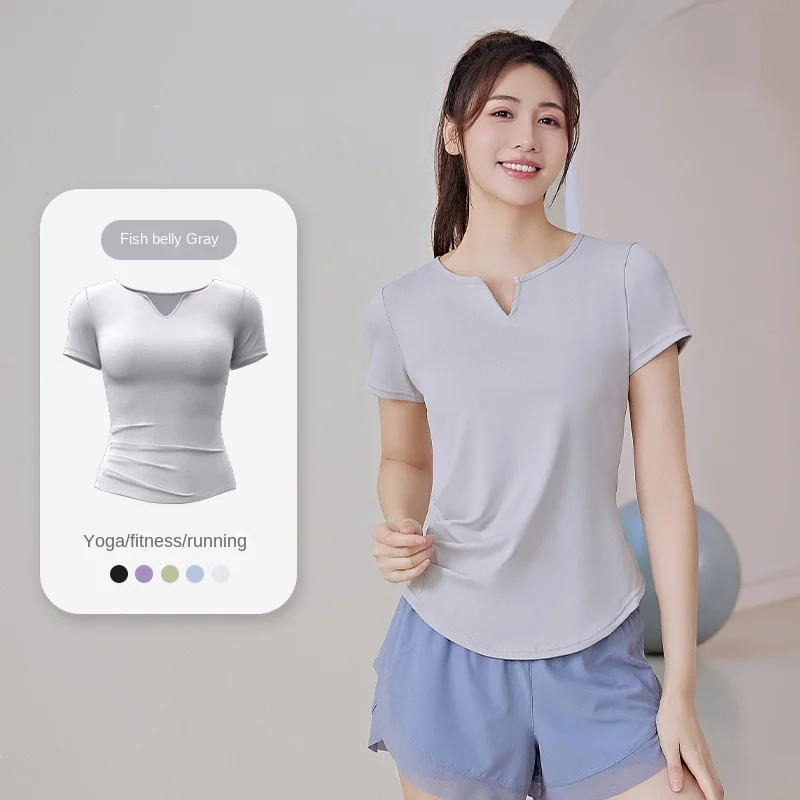 Женская летняя быстросохнущая однотонная свободная спортивная футболка с