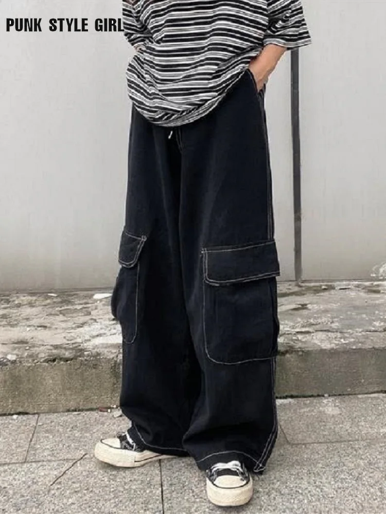 Harajuku Kpop Y2k Baggy Cargo Pants Women Y3k Cyber Japanese Loose Wide Leg Trousers 90S Hippie Pockets Gothic Oversize Pants