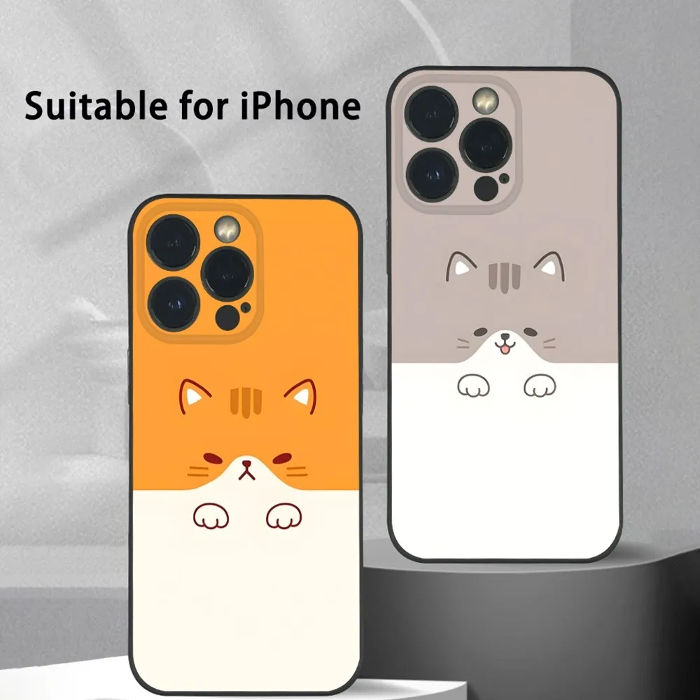 Simple Cute Animal Cat Phone Case For iPhone 16 15 14 13 12 11 Pro Max Plus Mini Frosted Soft Shell Funda