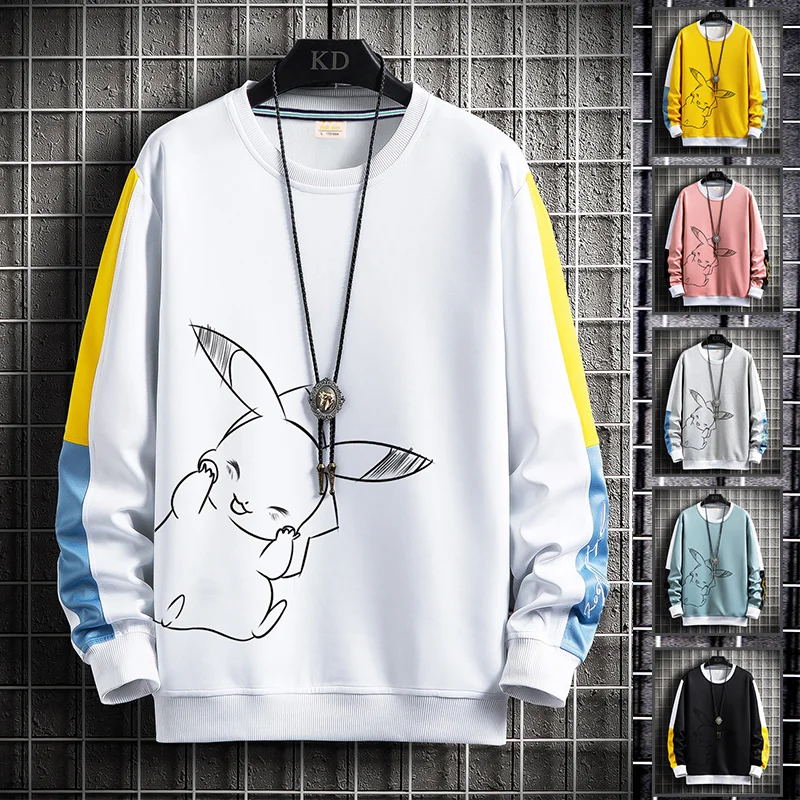 

Men Casual Sweatshirts Hoodie Cotton Pikachu Round Neck Men Harajuku Style Sweatshirt Long Sleeve Spring Autumn WY8238