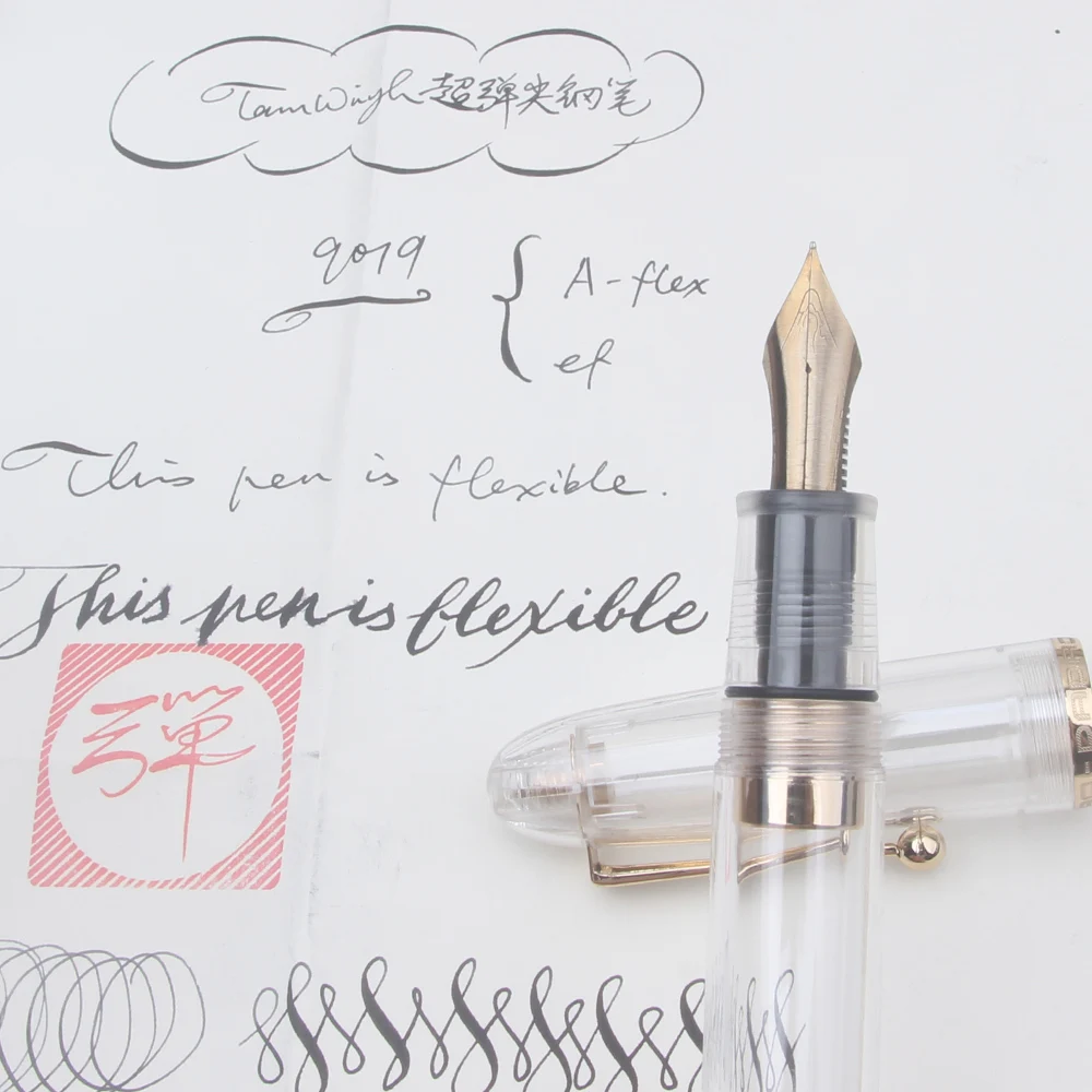 Фото Новая ручка-фонтан Jinhao 9019 Super Elastic Flex Nib, прозрачная, мягкая, гибкая, для скетчинга, с цветочным узором, круглая, готическая, мягкая для письма №1