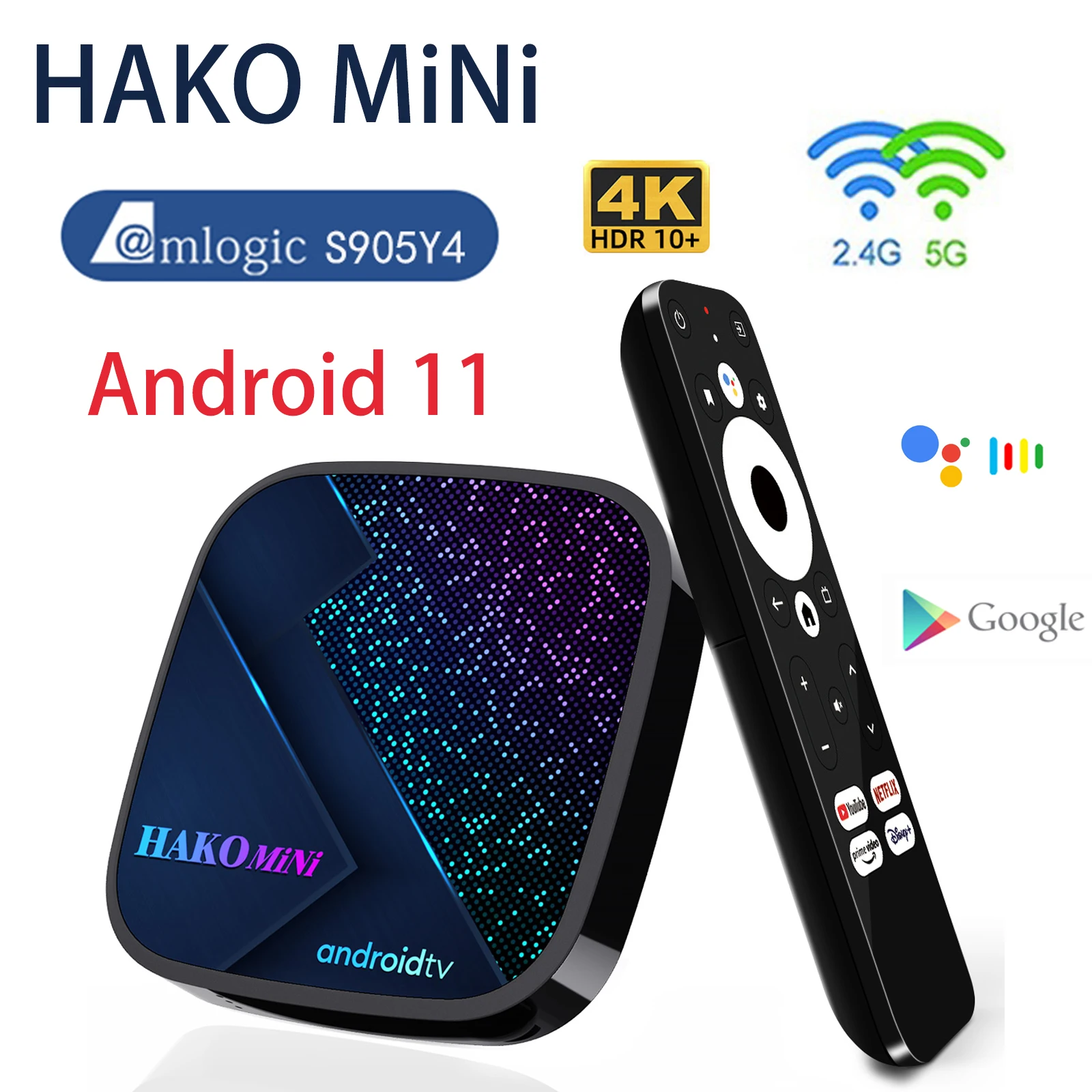 

TV Box Android 11 HakoMini Amlogic S905Y4 2.4G 5G Dual Wifi 4K BT5.0 Media Player Google Certification Youtube Smart Set Top Box