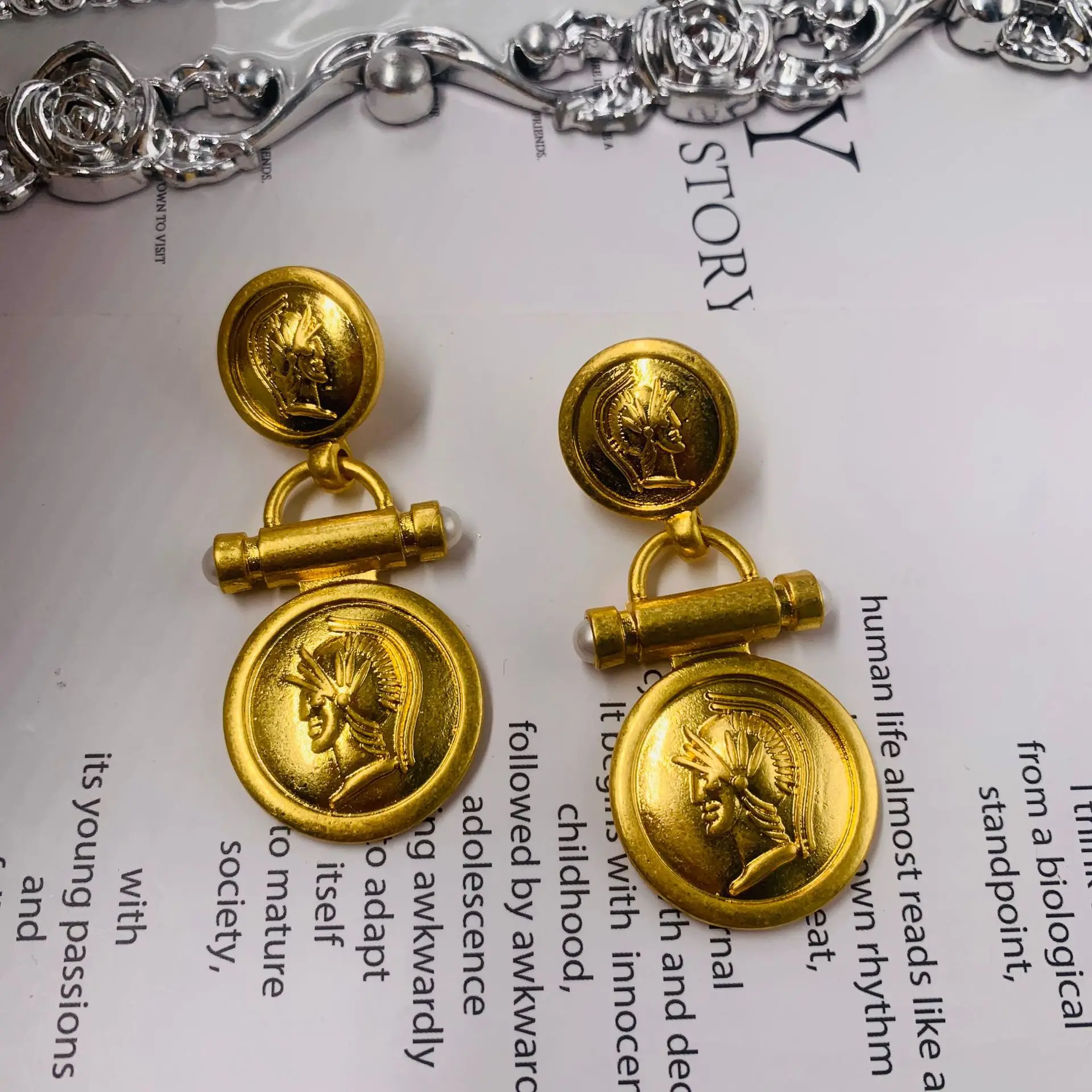

Antique vintage king ancient coin human avatar stud earrings for women