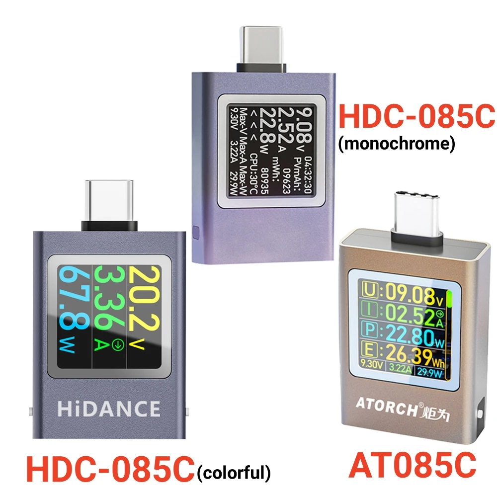 Фото AT085C DC 4,5-50 В 0-12A PD3.1 Многофункциональный цифровой дисплей Амперметр напряжения постоянного тока Измеритель мощности Type-c Тестер зарядки сотового телефона №1