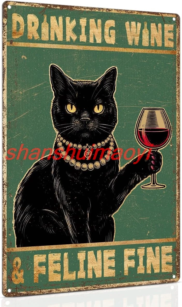 Металлическая вывеска ALKB черный кот 8x12 дюймов