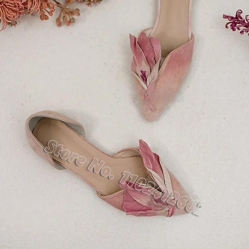 Pointed Toe Petals Flat Shoes Purple Simulation Flower Elegant Lady Retro Pumps Shallow Ballet Shoes Sweet Fairy Women Sandals