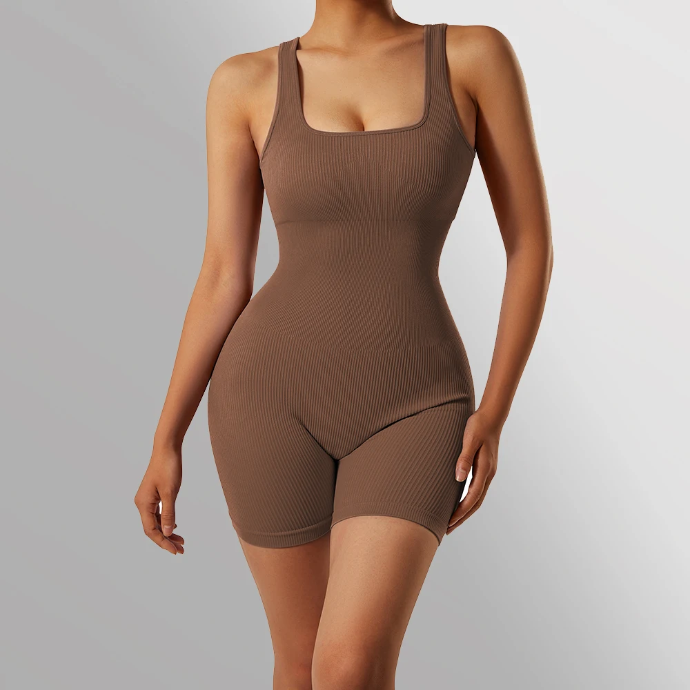 

Yoga Jumpsuit Women Sexy Square Neck Sport Outfit Yoga T-shirt Jumpsuit Overalls Fitness Workout Bodysuit Tights Sportswear
