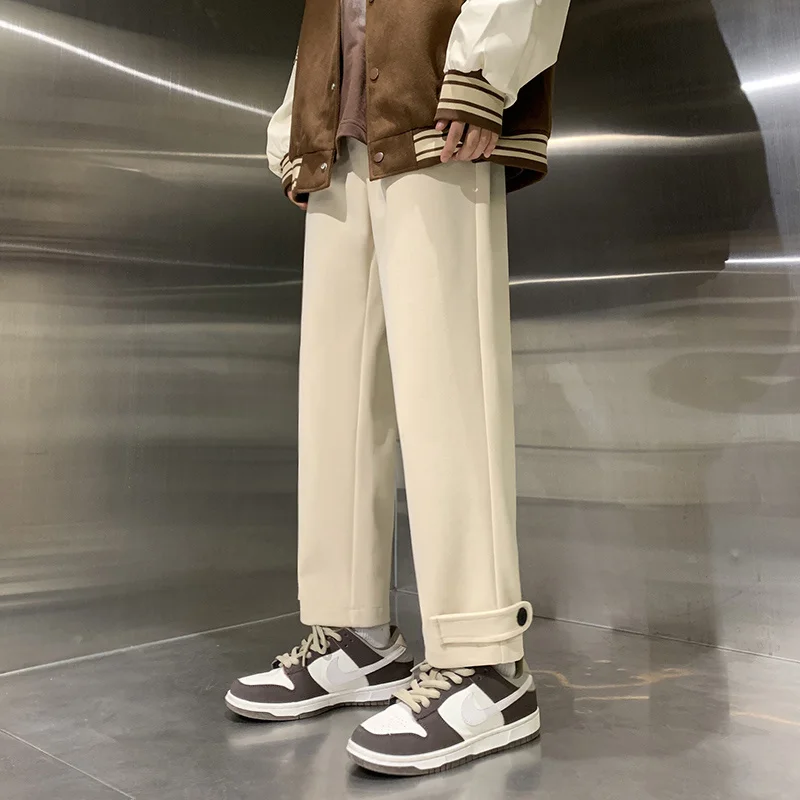 

2022 Winter Plush Pants Men Warm Fashion Apricot Black Casual Pants Men Korean Loose Straight Pants Mens Trousers M-3XL