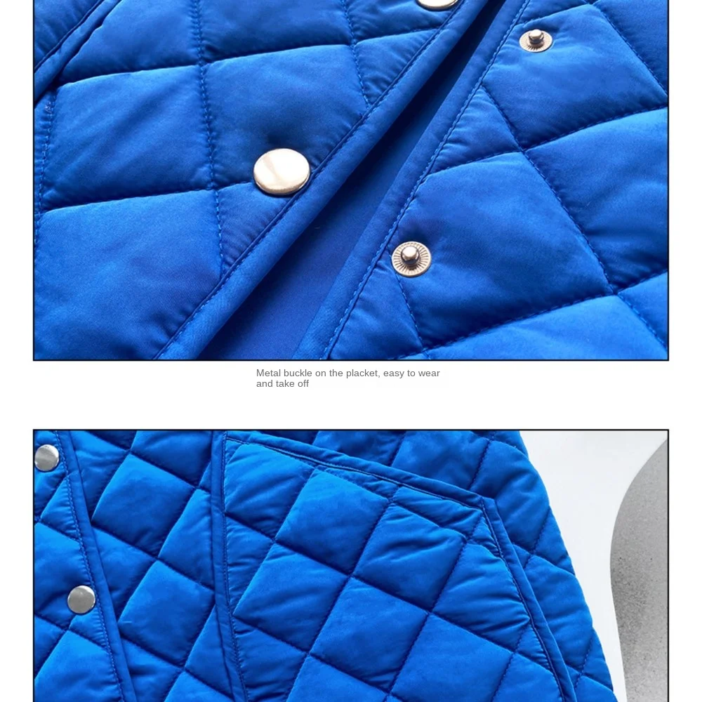 B-TOTO Cotton Coat Rhomboid Cotton Padded Jacket Women's Autumn Winter Solid Color Singel Button Loose Fashion Small Warm Coat