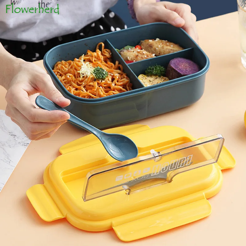 

1100ml Bento Lunch Box Cutlery Set for Kids Microwaveable Adults Bento Box 3/2 Compartment Outdoor Sealed Leakproof Lunch Box