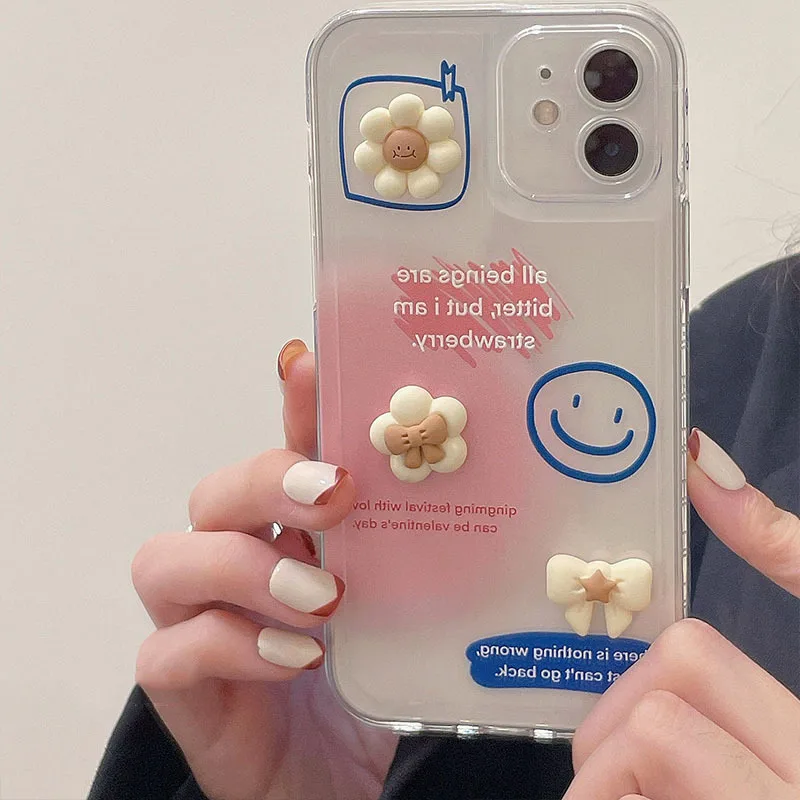 

Cute Phone Case For iPhone 13 12 11 Pro Max Mini XR Xs 7P 8Plus 7 8 SE Case Stereo Painting Smiling Face Shockproof Cover