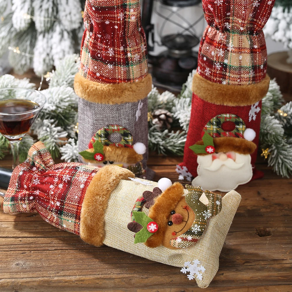 

3Pcs Christmas Wine Bottle Cover Set Dust Cover Wine Bottle Bag Sleeve Christmas Table Party Dinner Decorations