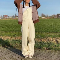 white jumpsuits women overalls loose high waist straight wide leg denim washed vintage trousers girl simple fashion harajuku y2k
