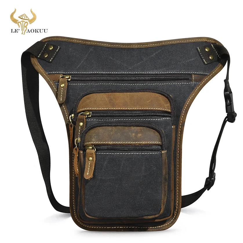 

Холст + Толстая бычья кожа, Мужская Дизайнерская Сумка-слинг, многофункциональная модная дорожная поясная сумка, сумка на ногу для мужчин 3111