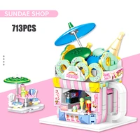 mini street view food restaurant ice cream cake shop cafe 3d model assembled building blocks childrens educational toy gift
