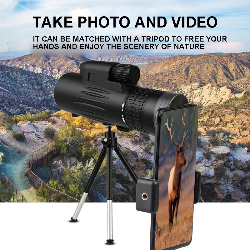 

10-30×42 Zoom Monocular Telescope With Tripod Outdoor Hiking High-definition Monoculars For Watching Camping Traveling