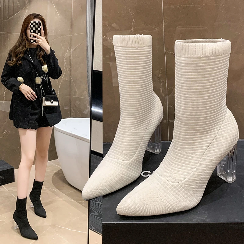 

Женские эластичные ботинки большого размера с острым носком