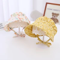 spring and summer thin baby floral strap princess sun hat cotton breathable windproof cute super cute cap
