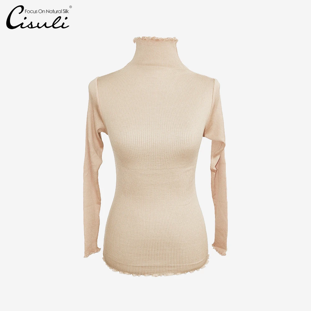 

Pure Silk Cotton Sweater Rib Knitted Women Silk Sweater Spring Autumn Thin Blouse Comfortable Anti-static