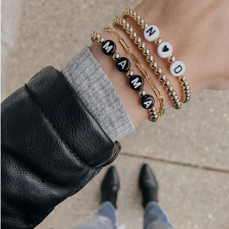 

Custom Gold Color Name Bracelets Couple Bracelets for Women Custom Letter Name Bracelet 4mm Beads Stainless Steel Bracelet Charm