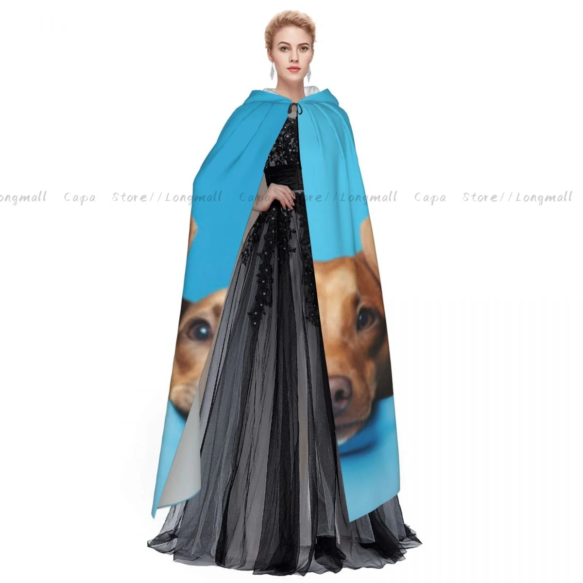 Плащ с милыми собачками и головойми карнавальный костюм капюшоном на Хэллоуин