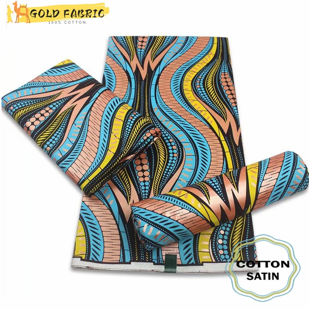

African Nigeria Fabric Gold Powder Wax Veritable 100% Cotton Real Wax Flower Print Fabric Soft Pagne Sewing Material VL-30