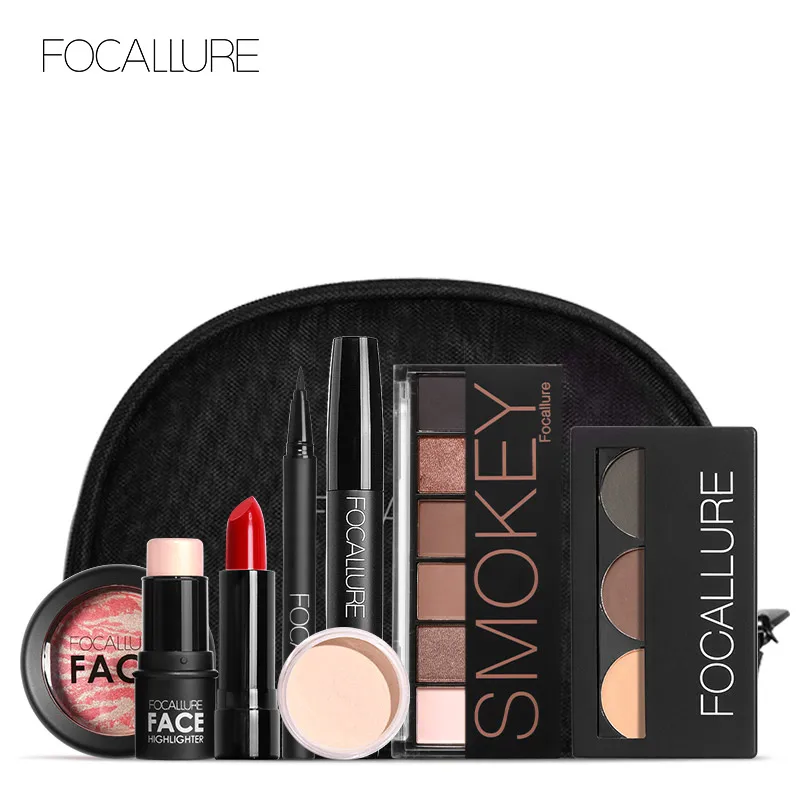 

Focallure 8 Pcs Makeup Set Including Lipstick Eyeliner Mascara Eyeshadow Eyebrow Powder Makeup Kit Women Cosmetics Bag