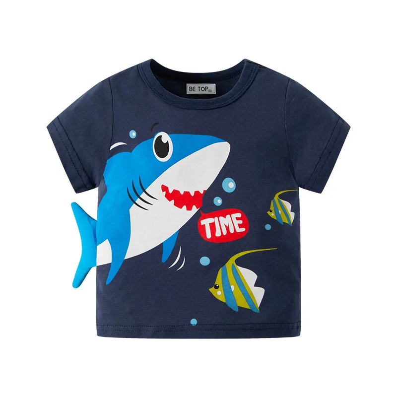 Brand Cartoon Shark Animal Printed T-shirt For Boys Kids Short-Sleeves Tees For Children Thin Tops For Summer Quality Cotton