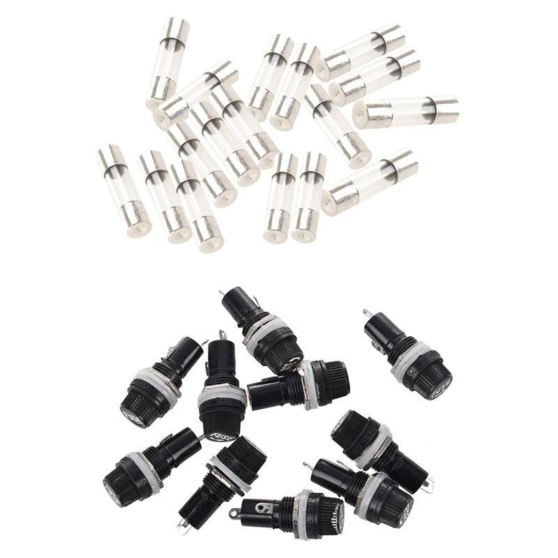 

15 Pcs 10Amp 250V Fast Blow Glass Tube Fuse & 10 Pcs Electrical Panel Mounted Fuse Holder