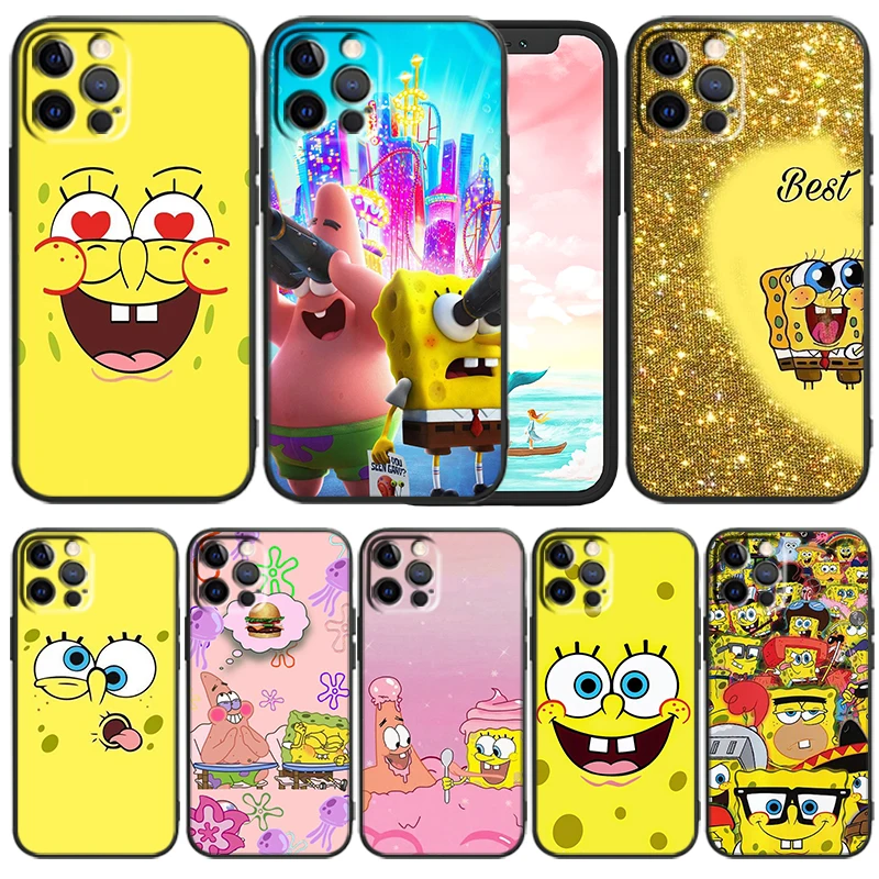 

Anime SpongeBob Patrick Cute Phone Case For iPhone 14 13 12 Mini 11 XS Pro Max X XR 8 7 6 Plus 5 SE 2020 Black Funda TPU Cover