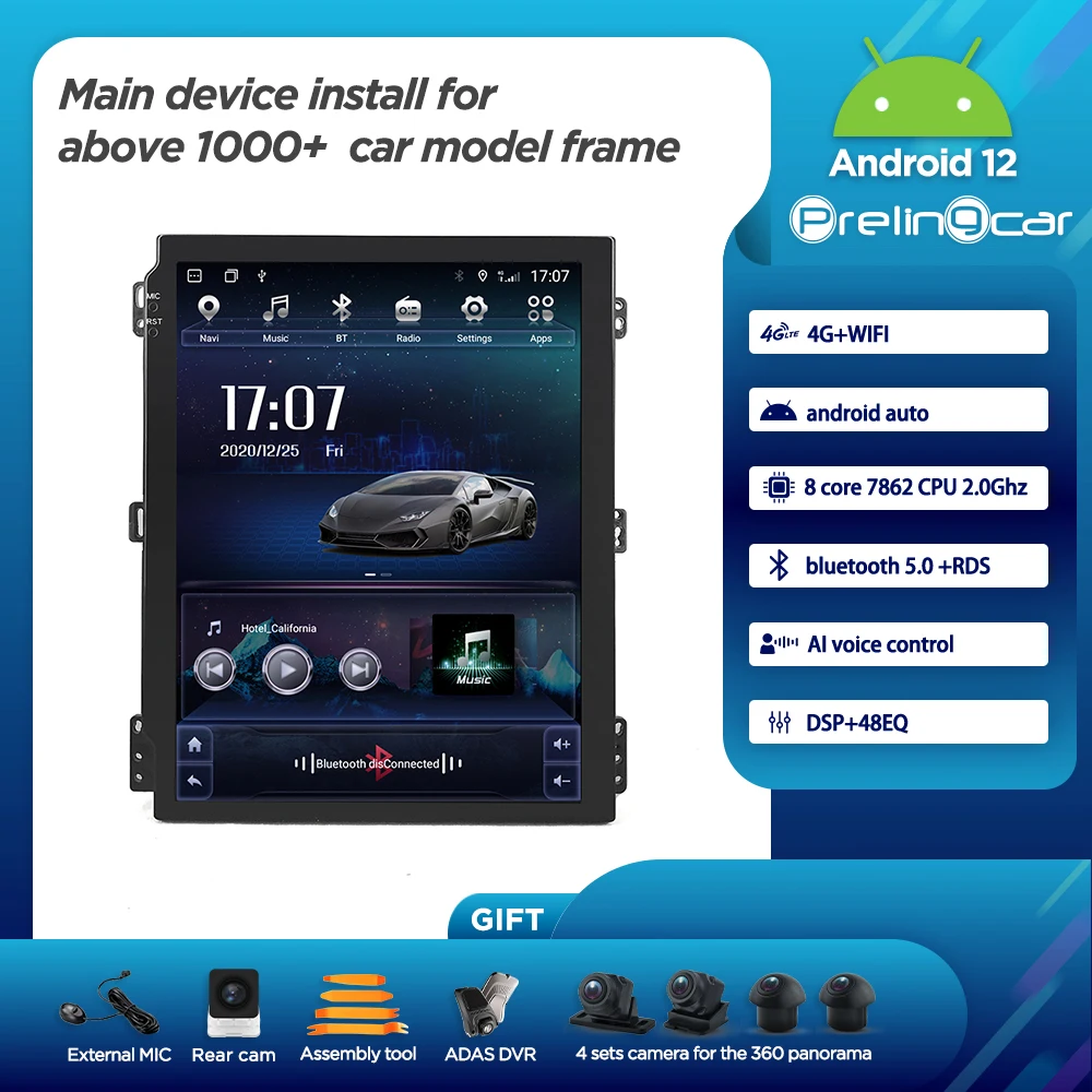 

Prelingcar Link 4 9.7 inch TS10 IPS screen android 12.0 player GPS navigation 2din radio stereo main device add frame cable