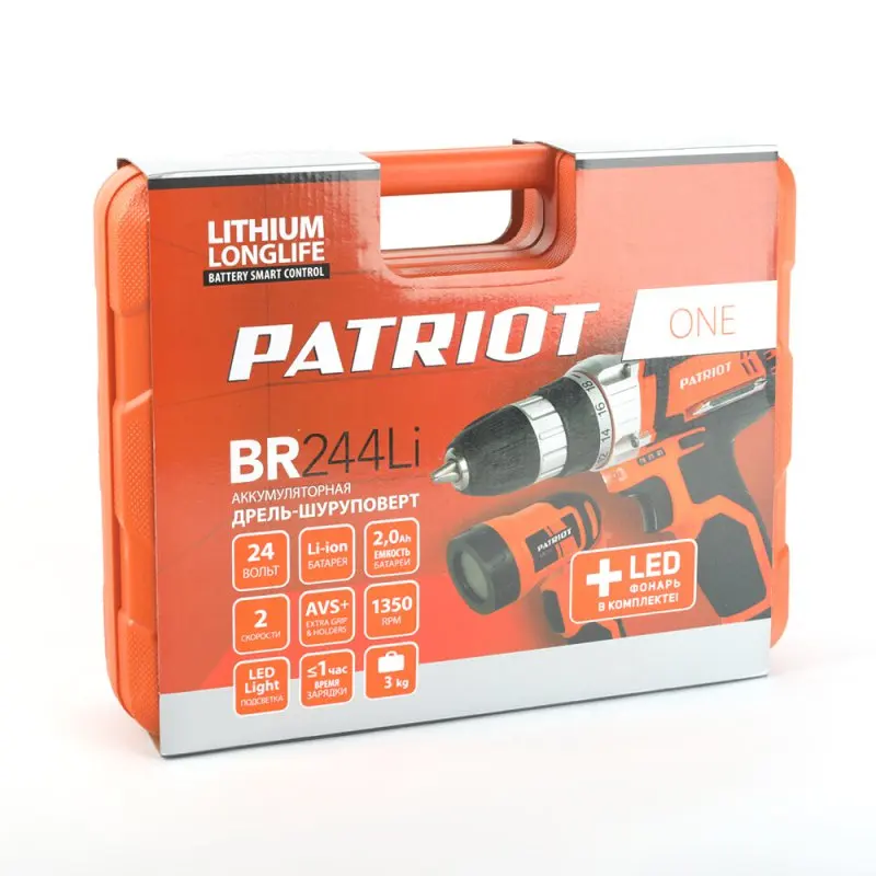 Дрель-шуруповерт аккумуляторная PATRIOT BR 244Li LED The One (Напряжение аккумулятора 24 В Li-Ion