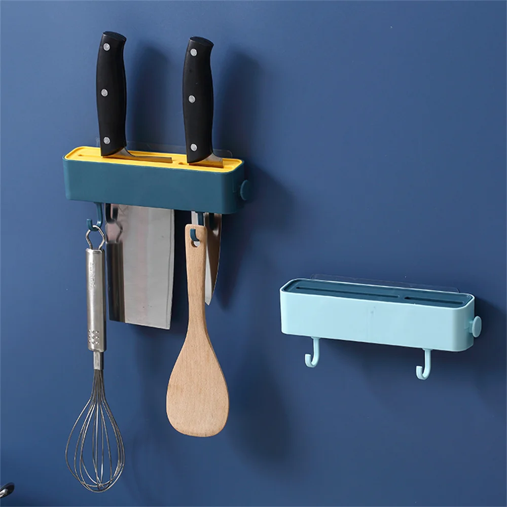 

Wall Mounted Cutter Organizer Punch-Free Floating Shelf with Hanger & Slots Open Storage Bracket Draining Stand pjop