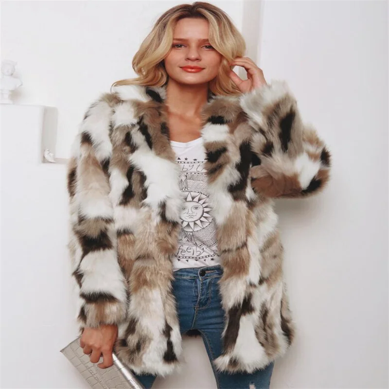 Autumn faux mink leather jacket womens Suit collar Color mixing warm fur leather coat women slim jackets jaqueta de couro