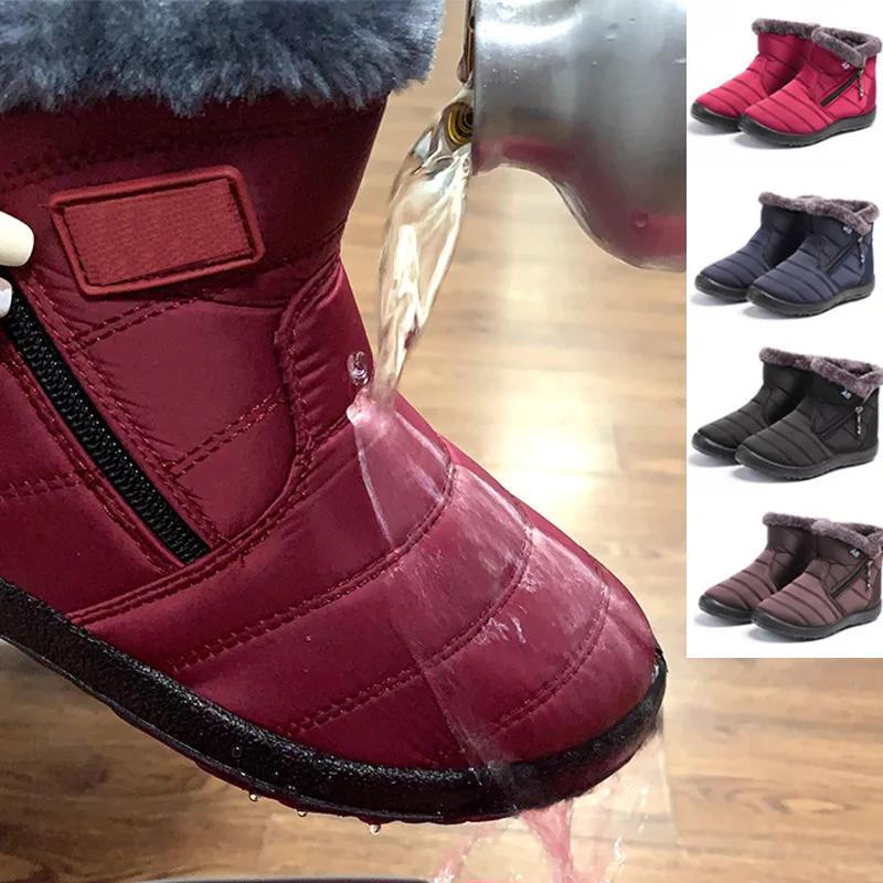 

Женские ботинки в стиле панк для снежной погоды, Дамская обувь на платформе без застежки, меховые водонепроницаемые ботильоны, сохраняющие ...