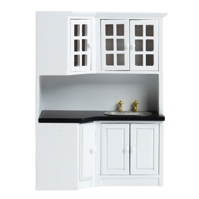 

1/12 Dollhouse Kitchen Dining Room Kitchen Cabinets With Sink Furniture Model For Dollhouse Decor Craft