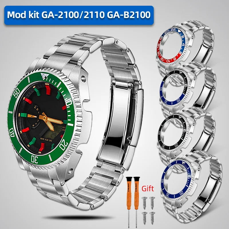 GA2100 Mod Kit безель из нержавеющей стали для Casio G-SHOCK GA-21002110 GA-B2100 модифицированный браслет в металлическом корпусе в стиле Rolex (art.: 3920d31c4ebb2) - 3920d31c4ebb2