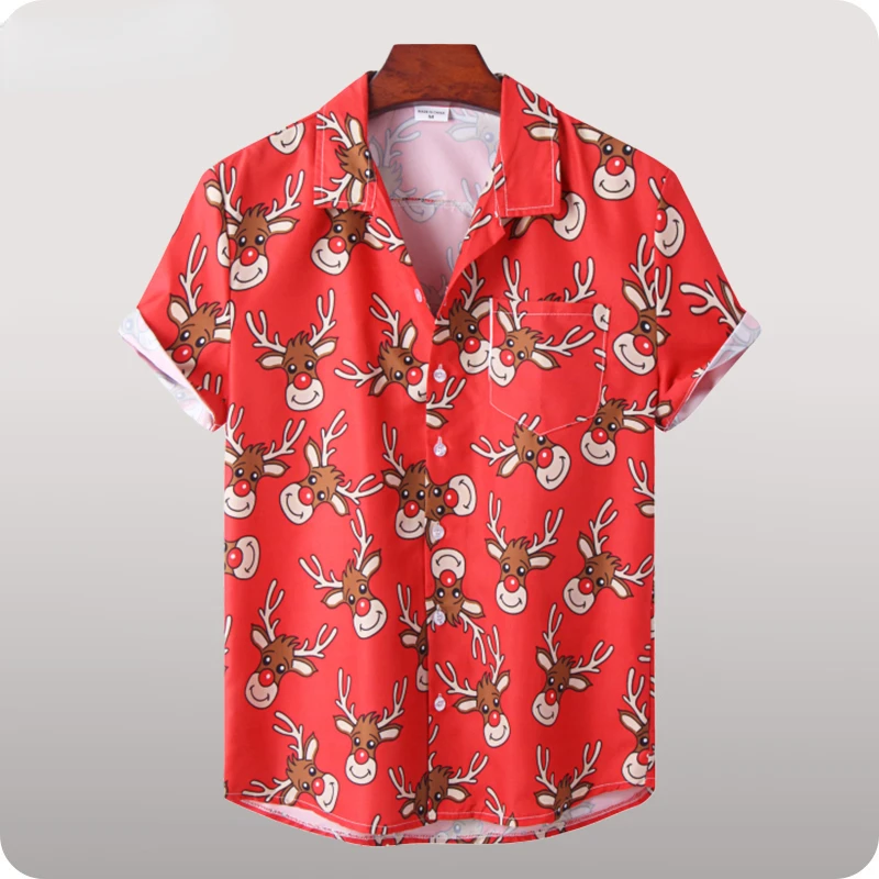 2022 Men's Fun Shirts Hawaiian Print Oversized Shirts Men's Casual Tops Short Sleeve Beach Shirts