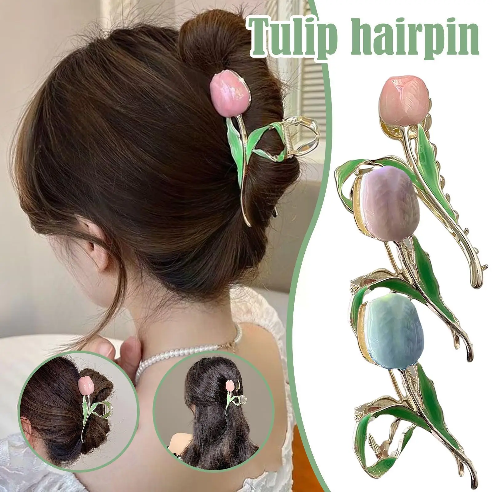 

2022 New Design Colorful Acetic Tulip Daisy Hair Clip Claws Flower Hairpin For Women Makeup Bath Hair Accessories Q0w0