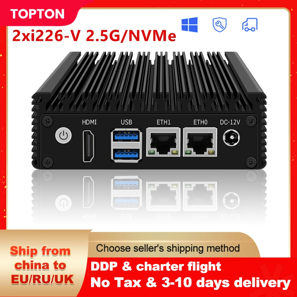 Topton X86 Fanless Mini PC J4125 N4000 Quad Core 2x i226-V 2.5G Nics Industrial Soft Router Firewall Computer PC NVMe 2xUSB3.0