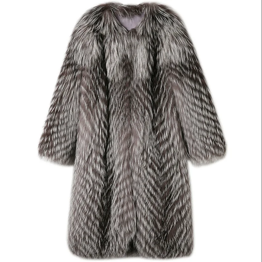 Fox Fur Coats Women Silver Fox Natural Fur Coats Female Autumn Knitted Long Genuine Fur Jackets Ladies Fashion Luxury 2021 New enlarge