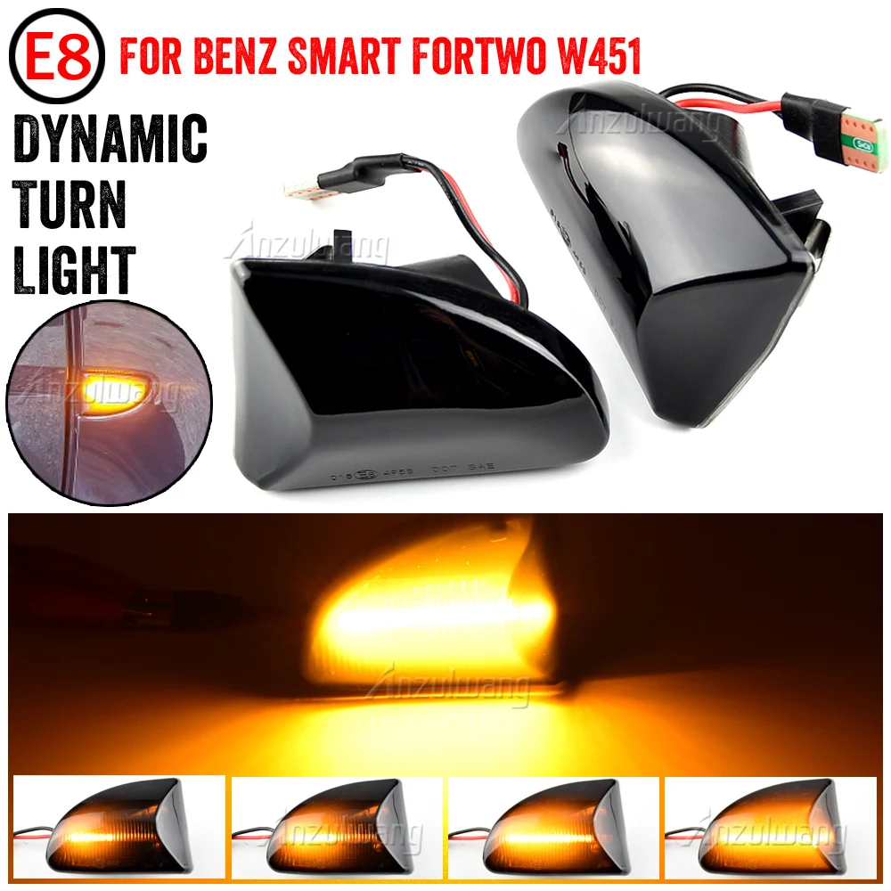 

2x Smoked Lens Amber LED Dynamic Side Marker Light Turn Signal Lights Car Bulb For Mercedes Benz Smart Fortwo W451 Coupe Cabrio