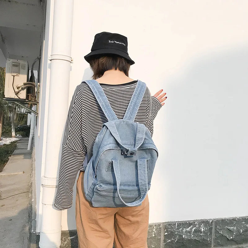 

Schoolbag Female Student Korean Version Middle High Campus Fashion Versatile Denim Canvas Backpack
