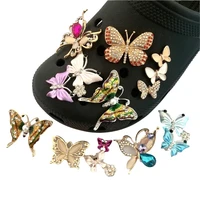 1pcs metal jewelry shoe charms shiny diamond big butterfly diy shoe aceessories fit women croc clogs decorations gifts jibz