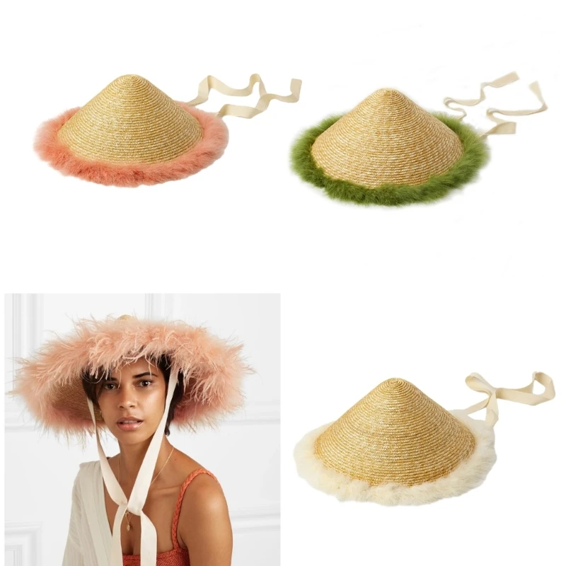 Straw Weaving Wide Brim Straw Hat Summer Cone Hat Sunproof Cone Hat for Adult Teens Skin-Friendly Outdoor Sunproof Hat