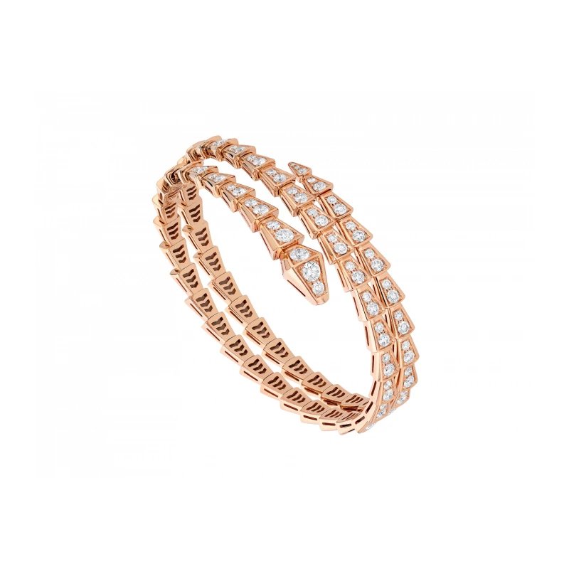 

ROMA Italy Luxury Brand Jewelry High Quality titanium steel rose gold SERPENTI VIPER 3 Rounds Full Diamond Bangle For Women