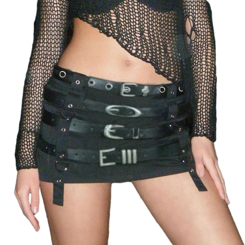 

Женская готическая короткая юбка в стиле панк-танец, сексуальная пряжка на поясе, облегающая мини-юбка